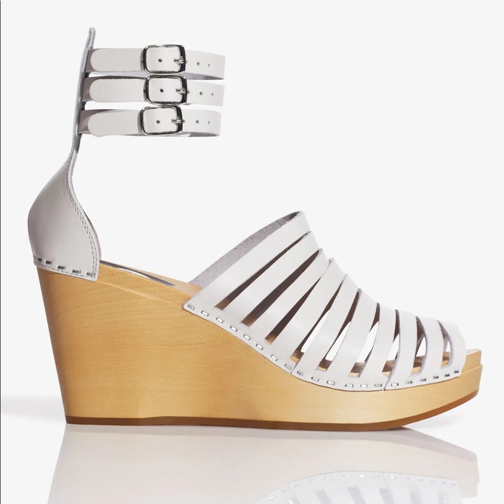 SWEDISH HASBEENS x H&M White Leather Multi Strap Wedge Sandals (NWT)